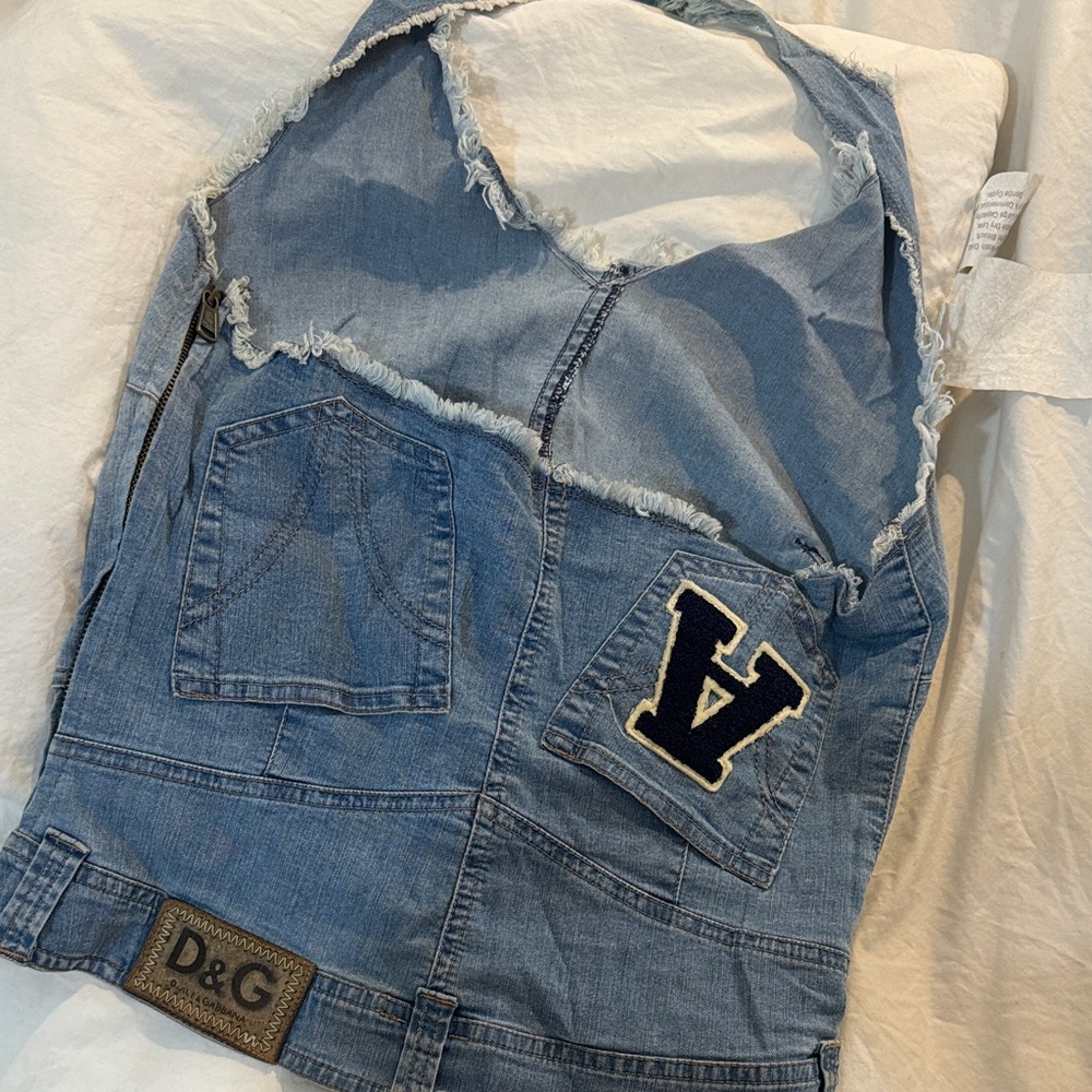 D&G Blue Denim Halter Top with Patch Detail